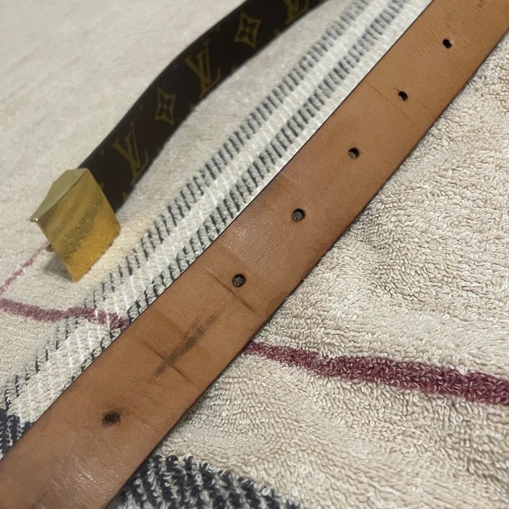 Louis Vuitton Dark Monogram Belt with Gold Buckle Unisex